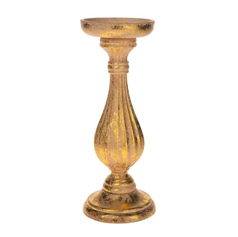 CANDELIERE LEGNO D.11 CM H.28 CM ORO ANTICATO CANDELIERE LEGNO D.11 CM H.28 CM ORO ANTICATO
