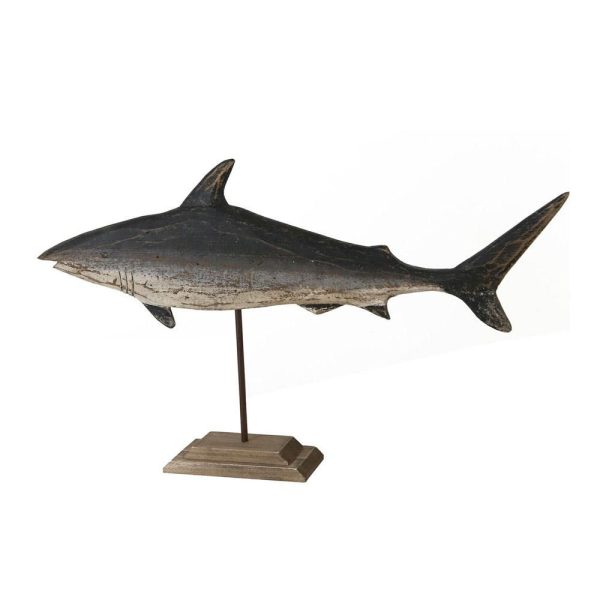 SQUALO PAULOWNIA 78X11X46 CM SU PIEDISTALLO BLU/BIANCO+ SQUALO PAULOWNIA 78X11X46 CM SU PIEDISTALLO BLU/BIANCO+