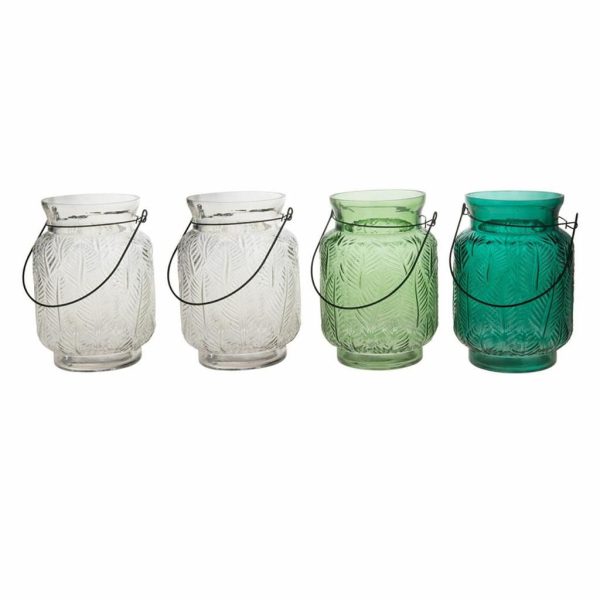 SET 4 LANTERNE VETRO 14X14X19 CM TRASP./VERDE/PETR./TRASP SET 4 LANTERNE VETRO 14X14X19 CM TRASP./VERDE/PETR./TRASP