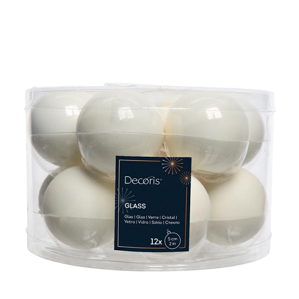 SET 12 SFERE VETRO MM.50 LUCIDO/SATINATO BIANCO LANA
