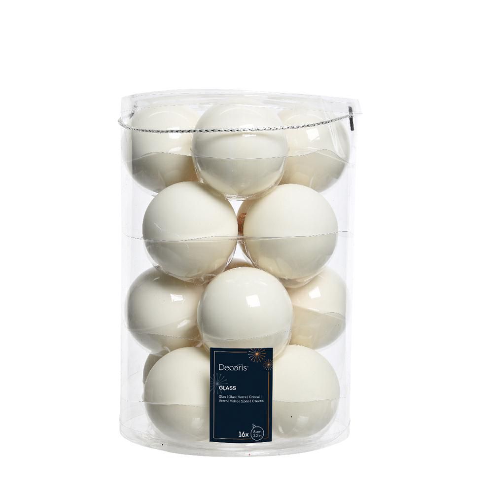 SET 16 SFERE VETRO MM.80 LUCIDO/SATINATO BIANCO LANA SET 16 SFERE VETRO MM.80 LUCIDO/SATINATO BIANCO LANA