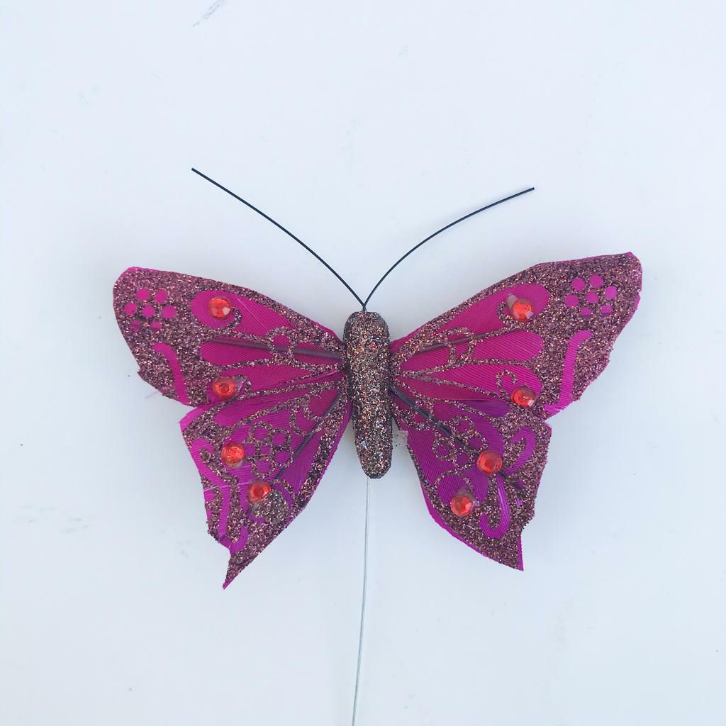 SET 6 FARFALLE 8X8 CM C/PIETRE BORDEAUX