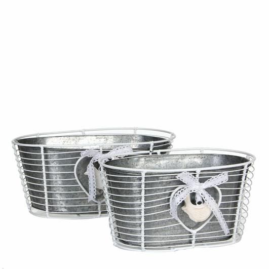 SET 2 VASI METALLO OVALI 26X17,5 CM H.11,5 CM GRIGIO/BIANCO