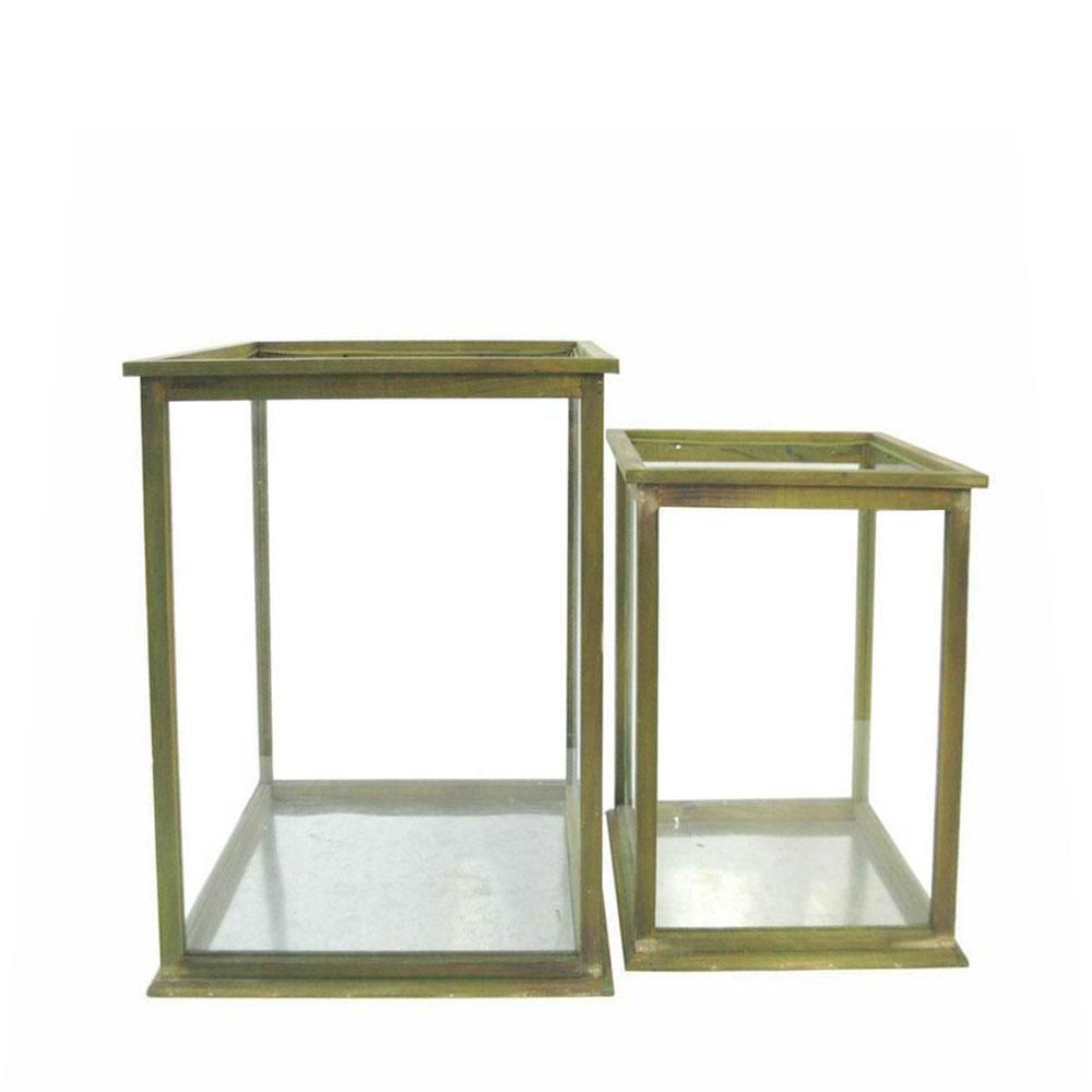 SET 2 LANTERNE LEGNO/VETRO 38X38X48 MARRONE/VERDE KN SET 2 LANTERNE LEGNO/VETRO 38X38X48 MARRONE/VERDE KN