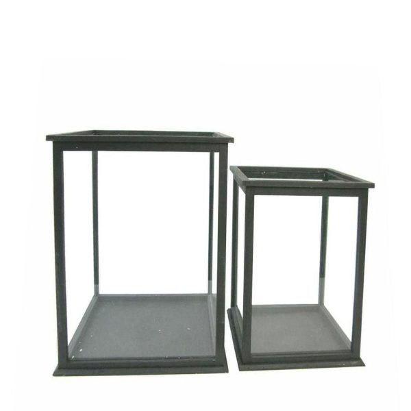 SET 2 LANTERNE LEGNO/VETRO 38X38X48 NERO KN SET 2 LANTERNE LEGNO/VETRO 38X38X48 NERO KN