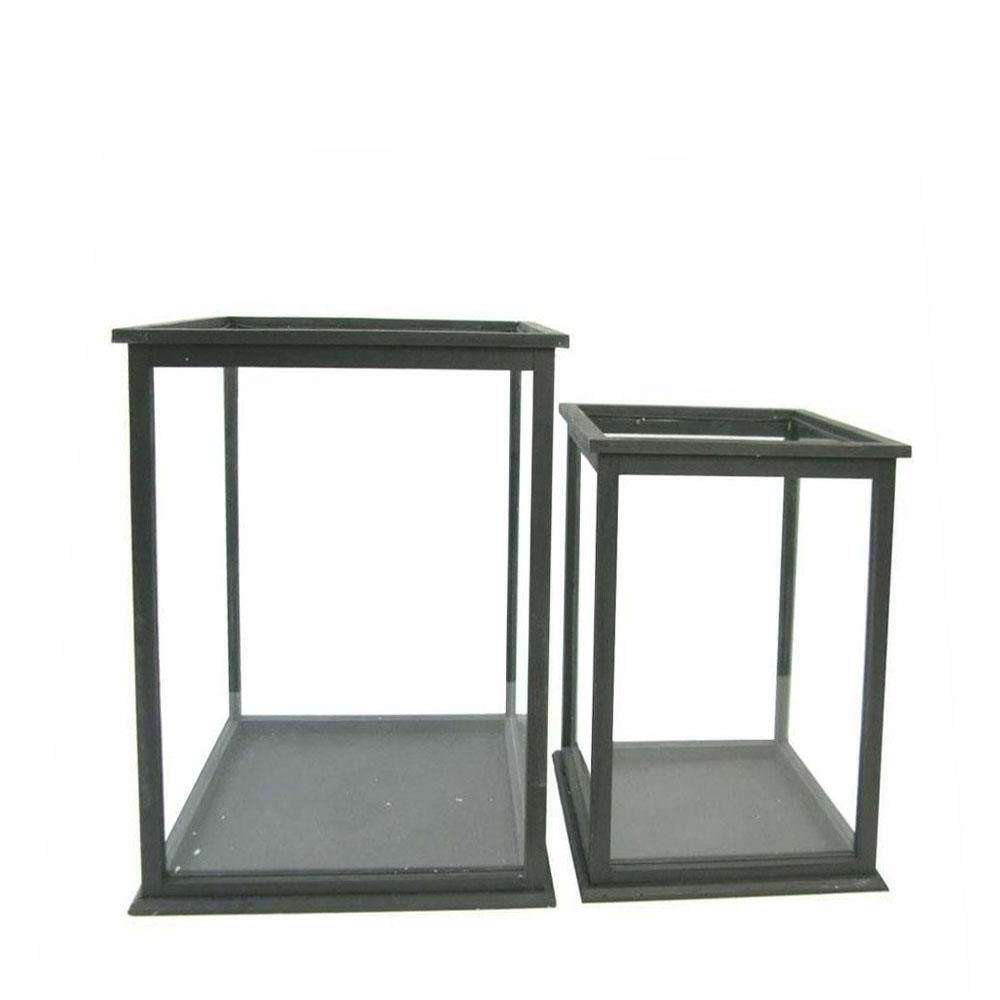 SET 2 LANTERNE LEGNO/VETRO 38X38X48 NERO KN