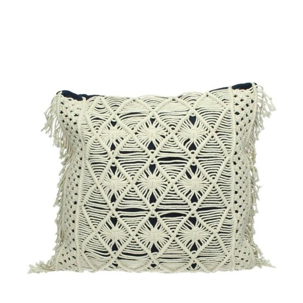 CUSCINO MACRAME 45X45 CM -ROMBI- PANNA/NERO CUSCINO MACRAME 45X45 CM -ROMBI- PANNA/NERO