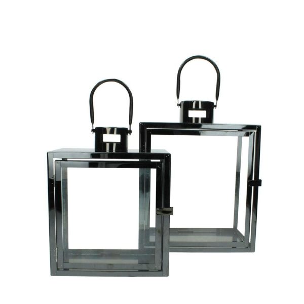 SET 2 LANTERNE ACCIAIO INOX 29X19X37 NERO KN SET 2 LANTERNE ACCIAIO INOX 29X19X37 NERO KN