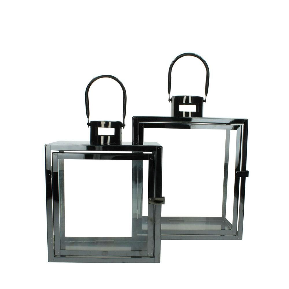 SET 2 LANTERNE ACCIAIO INOX 29X19X37 NERO KN SET 2 LANTERNE ACCIAIO INOX 29X19X37 NERO KN