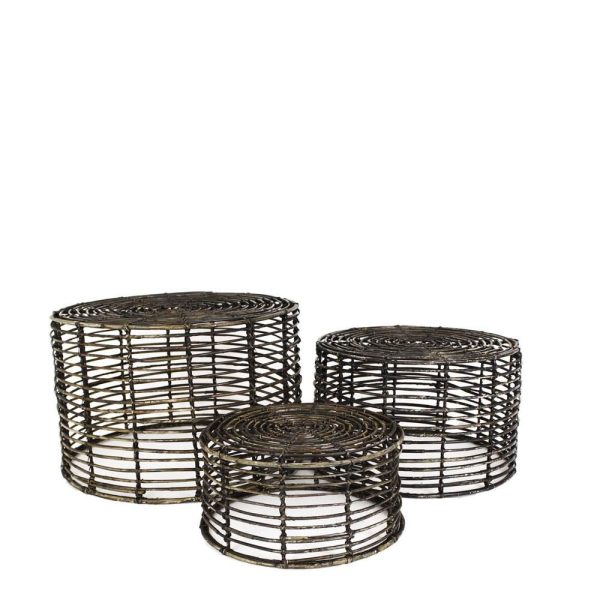 SET 3 TAVOLI RATTAN D.58 CM H.38 CM DA ESTERNO NERO SET 3 TAVOLI RATTAN D.58 CM H.38 CM DA ESTERNO NERO