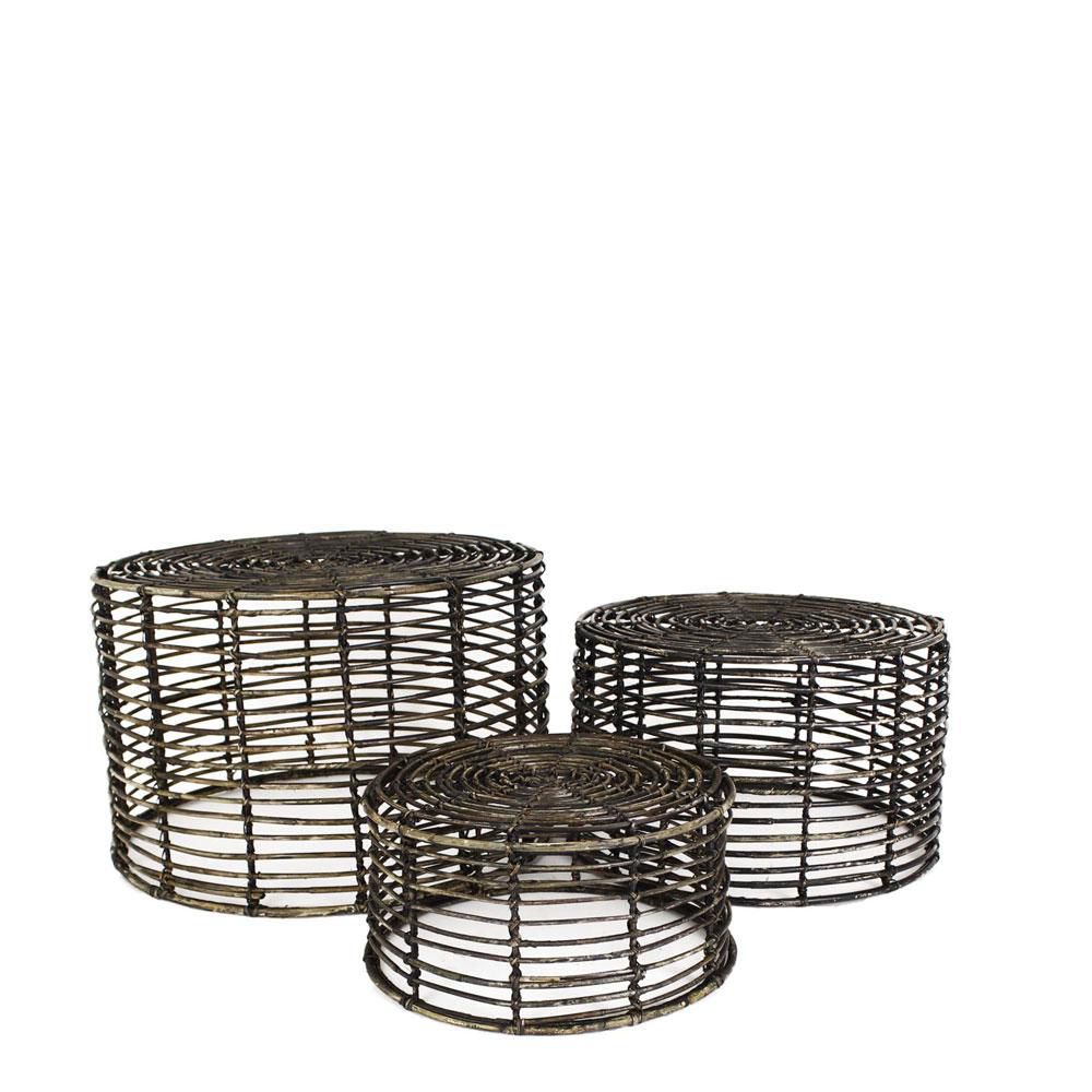 SET 3 TAVOLI RATTAN D.58 CM H.38 CM DA ESTERNO NERO SET 3 TAVOLI RATTAN D.58 CM H.38 CM DA ESTERNO NERO