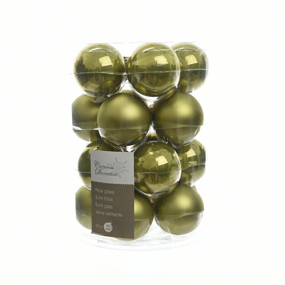 SET 20 SFERE VETRO MM.60 ASS. PERL./SAT. VERDE OLIVA