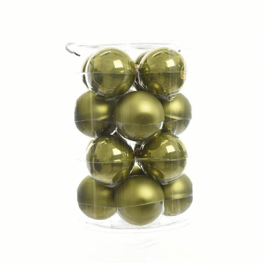 SET 16 SFERE VETRO MM.80 LUCIDO/SATINATO VERDE OLIVA