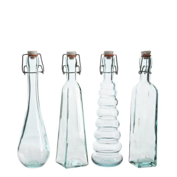 SET 4 BOTTIGLIE VETRO RECYCLED C/TAPPO D7X28 ASS.TRASP.