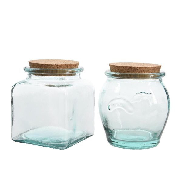 SET 2 BARATTOLI VETRO RECYCLED C/TAPPO SUGHERO D12X13/14 TRAS. SET 2 BARATTOLI VETRO RECYCLED C/TAPPO SUGHERO D12X13/14 TRAS.
