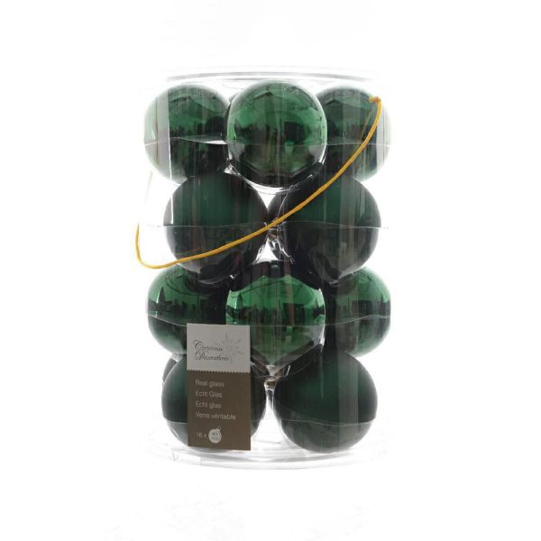 SET 16 SFERE VETRO MM.80 LUCIDO/SATINATO VERDE SCURO