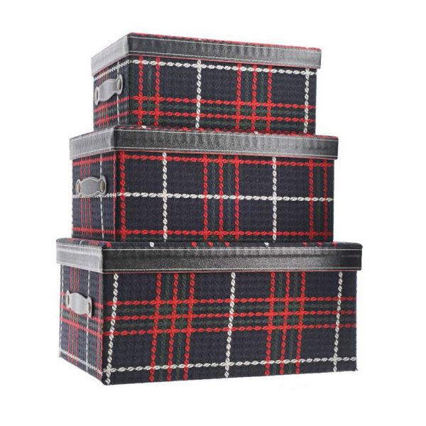 SET 3 SCATOLE TESSUTO RETT. 40X29X19 QUADRI ROSSO/NERO SET 3 SCATOLE TESSUTO RETT. 40X29X19 QUADRI ROSSO/NERO