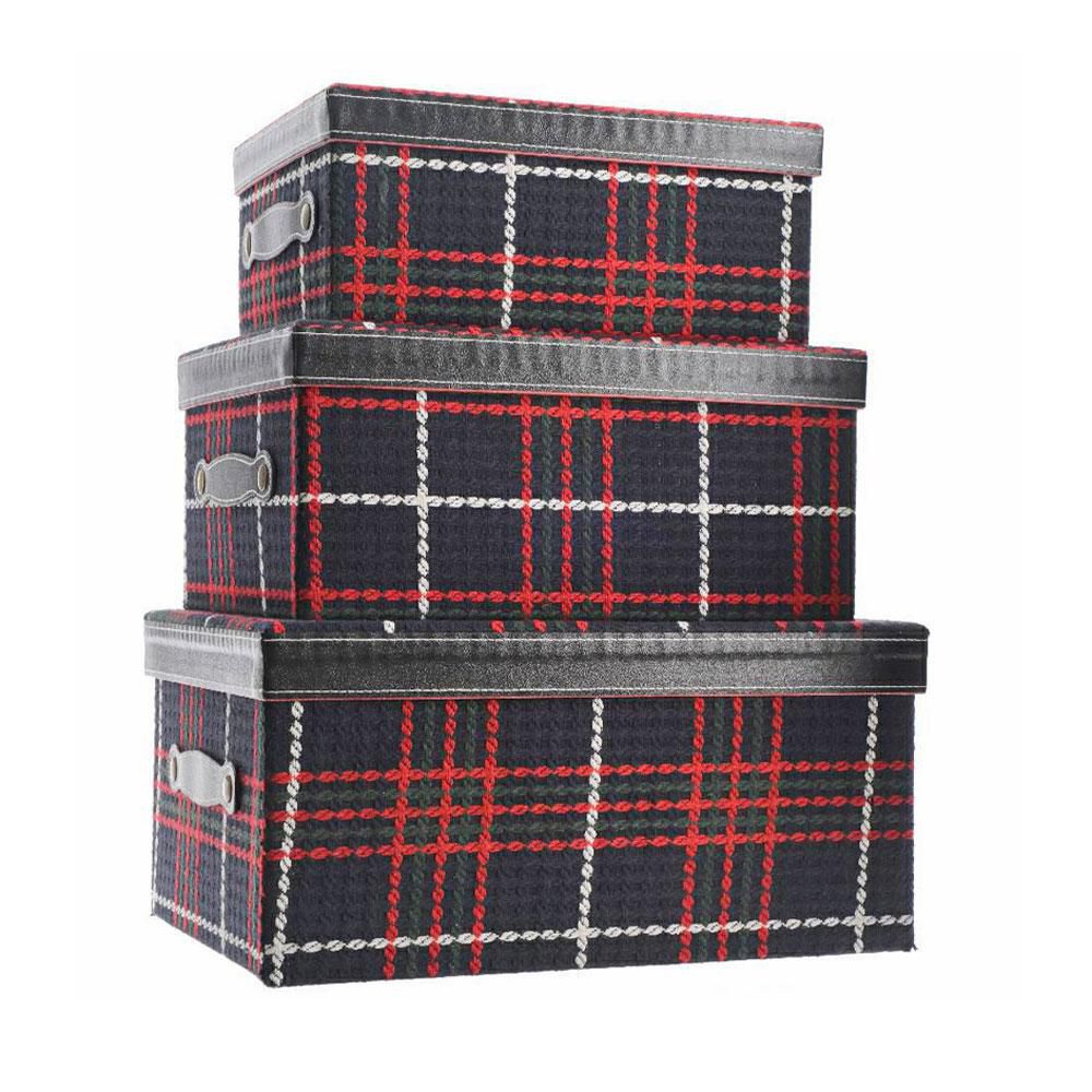 SET 3 SCATOLE TESSUTO RETT. 40X29X19 QUADRI ROSSO/NERO SET 3 SCATOLE TESSUTO RETT. 40X29X19 QUADRI ROSSO/NERO