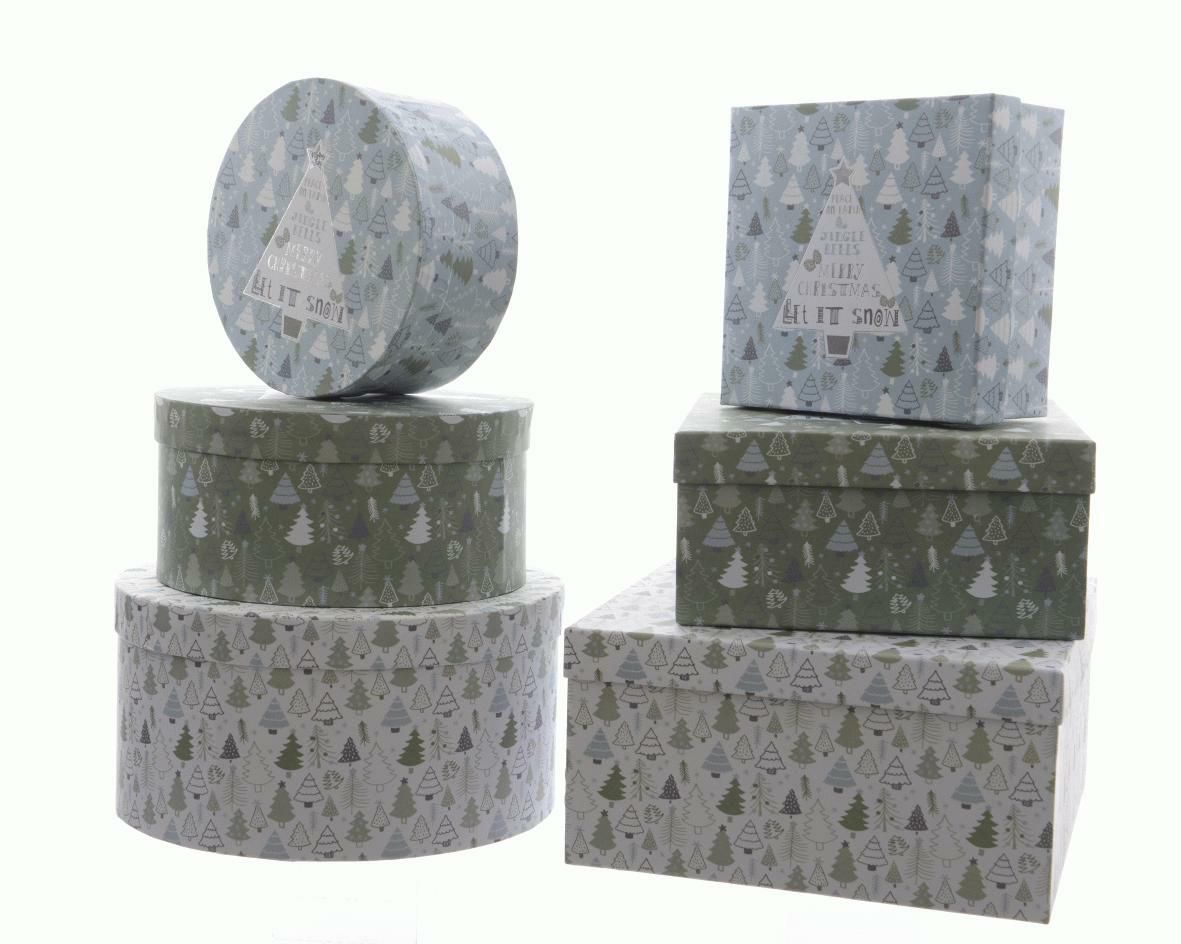 SET 6 SCATOLE DECO XMAS20X20X10 ASS.VERDE/MULTIC.