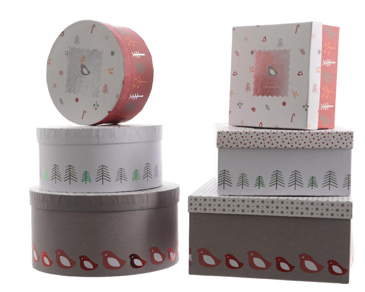 SET 6 SCATOLE DECO XMASD.20,5X10,5 ASS.ROSSO/MULTIC.