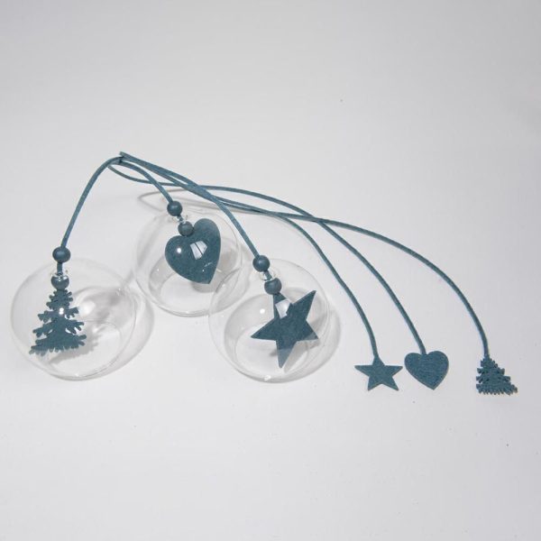 SET 3 SFERE VETRO 90X85MM -FELT- ASS. BLU SET 3 SFERE VETRO 90X85MM -FELT- ASS. BLU