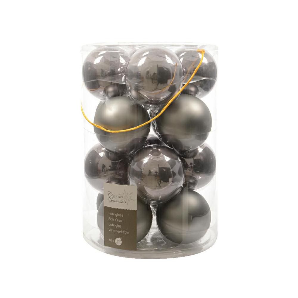 SET 16 SFERE VETRO MM.80 LUCIDO/SATINATO GRIGIO