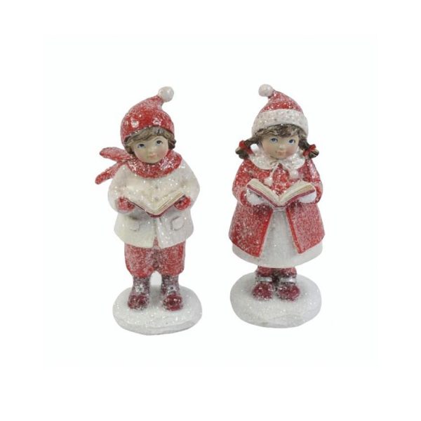 COPPIA BAMBINI 5X3,5 CMH.11 CM GLITTER ROSSO/BIANCO