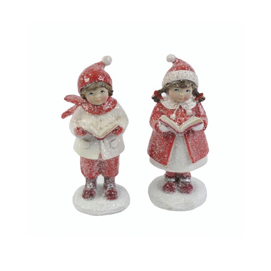 COPPIA BAMBINI 5X3,5 CMH.11 CM GLITTER ROSSO/BIANCO