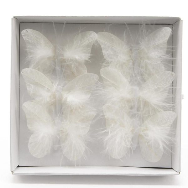 SET 6 FARFALLE PIUME PICK CM.8 BIANCO SET 6 FARFALLE PIUME PICK CM.8 BIANCO