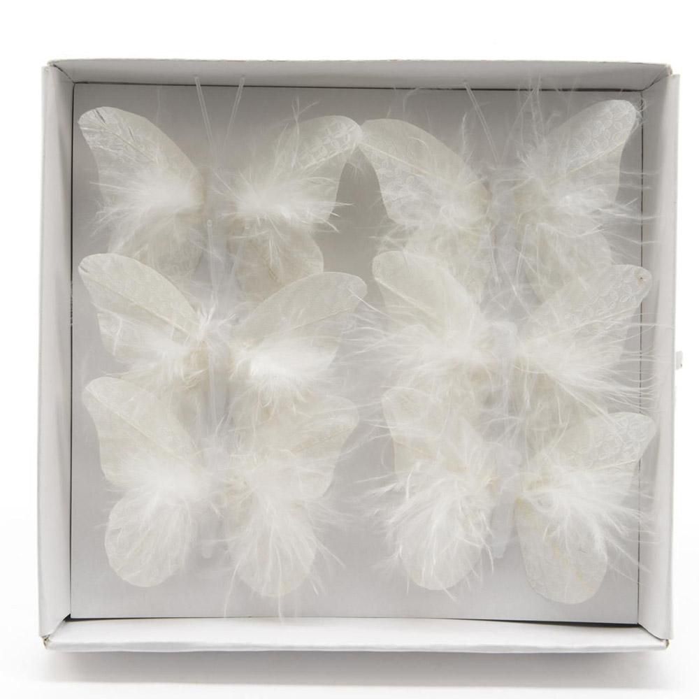 SET 6 FARFALLE PIUME PICK CM.8 BIANCO SET 6 FARFALLE PIUME PICK CM.8 BIANCO