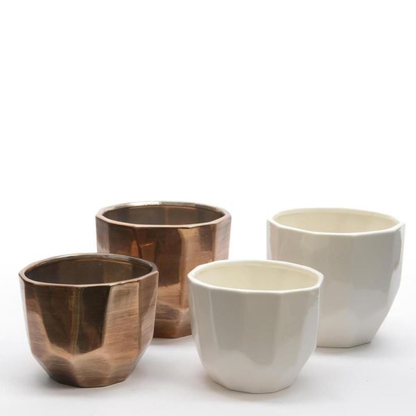 SET 4 VASI PORCELLANATONDI -DIAMOND CUT- ASS.BIANCO/RAME