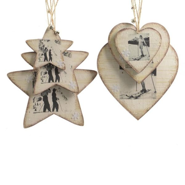 SET 6 STELLA/CUORE LEGNO D/APP.STAMPA XMAS ASS.BIANCO WASH. SET 6 STELLA/CUORE LEGNO D/APP.STAMPA XMAS ASS.BIANCO WASH.