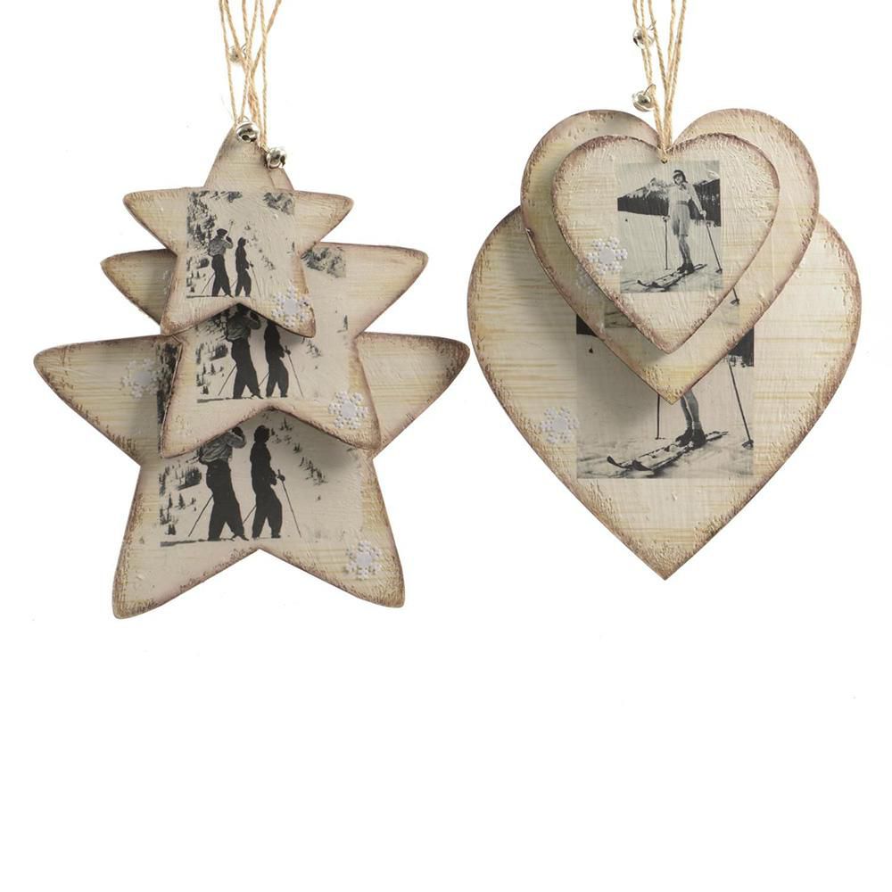 SET 6 STELLA/CUORE LEGNO D/APP.STAMPA XMAS ASS.BIANCO WASH.