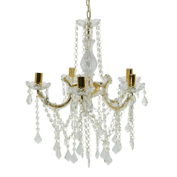 LAMPADARIO VETRO -5 FUOCHI- D.50 CM H58 CM TRASPAR./ORO LAMPADARIO VETRO -5 FUOCHI- D.50 CM H58 CM TRASPAR./ORO