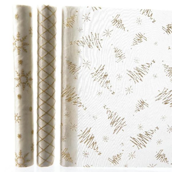 SET 3 BOBINE TESSUTO DECO GLITTER CM 35X2 MT ASS.CREMA/ORO