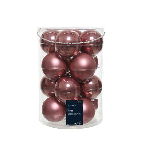 SET 16 SFERE VETRO MM.80 LUCIDO/SATINATO ROSA CIPRIA SCURO
