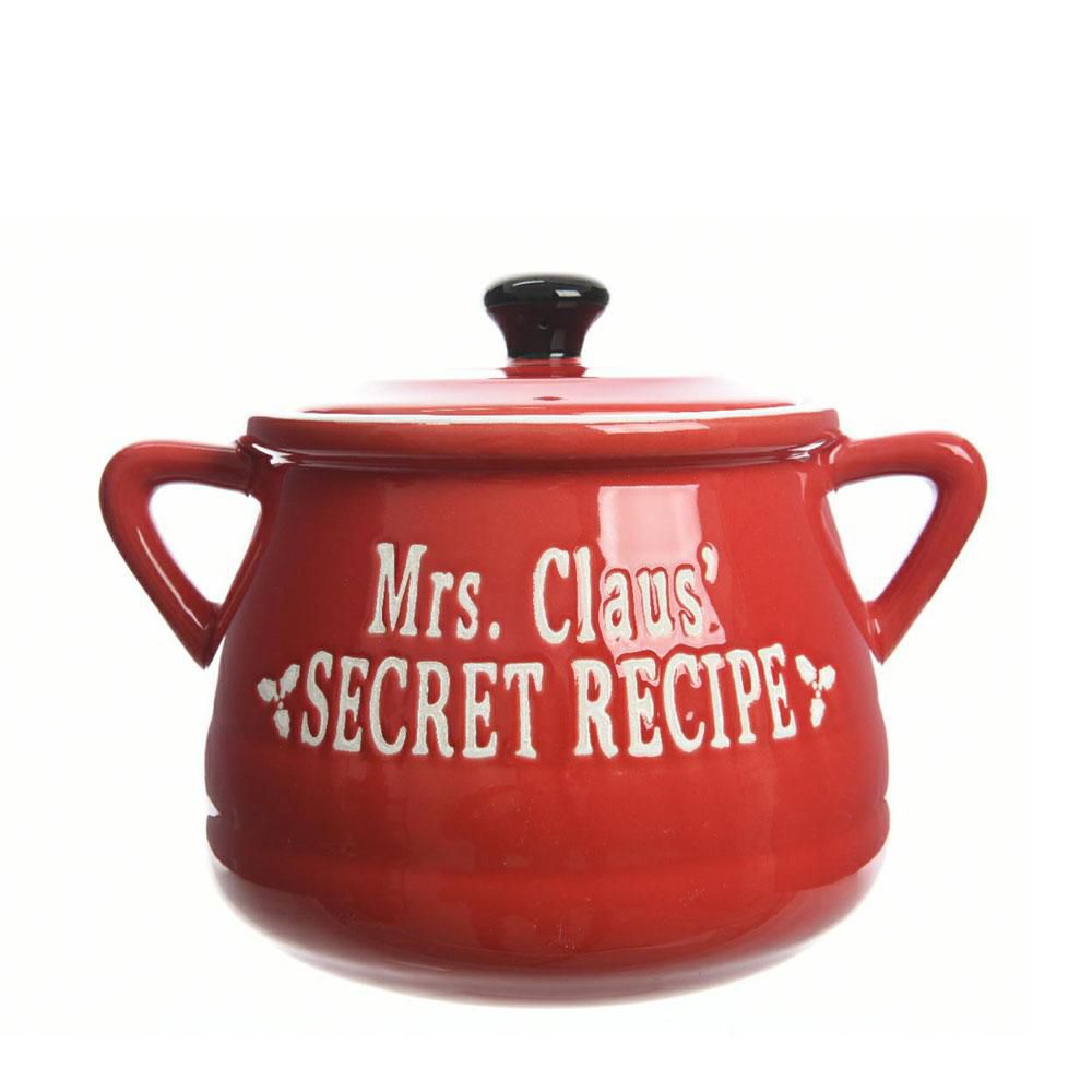 PENTOLA GRES 13X18X14 CM C/COPERCHIO-MRS CLAUS – ROSSO/BIANCO