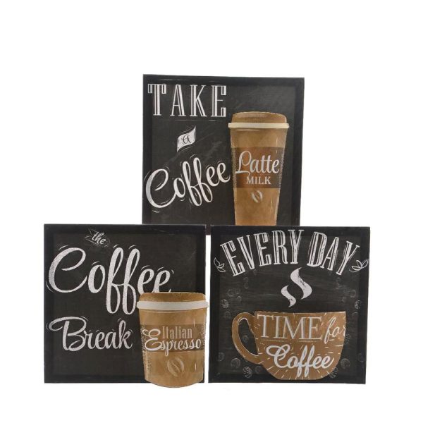 SET 3 STAMPE SU TELA C/METALLO-COFFEE- 28X28X3 ASS.NERO SET 3 STAMPE SU TELA C/METALLO-COFFEE- 28X28X3 ASS.NERO