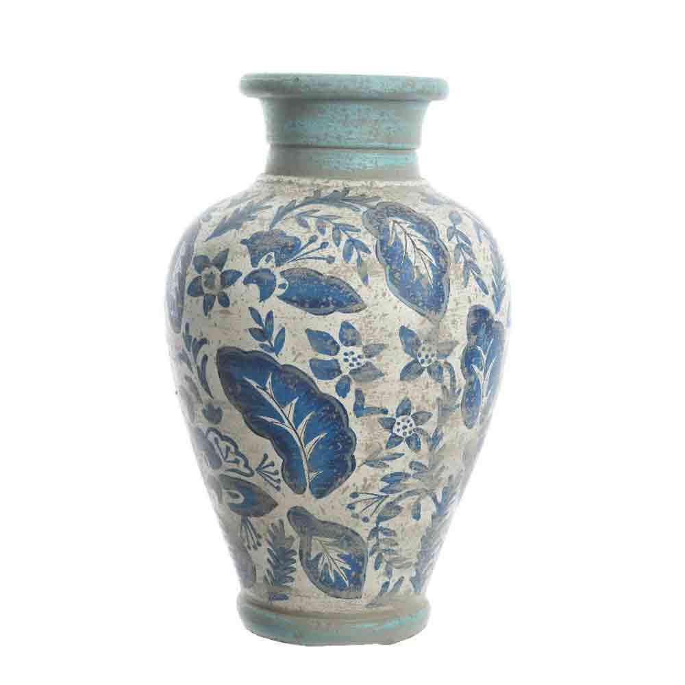 VASO TERRACOTTA D.29,5 CM H.55 CM -FLORAL DESIGN- BIANCO/BLU VASO TERRACOTTA D.29,5 CM H.55 CM -FLORAL DESIGN- BIANCO/BLU