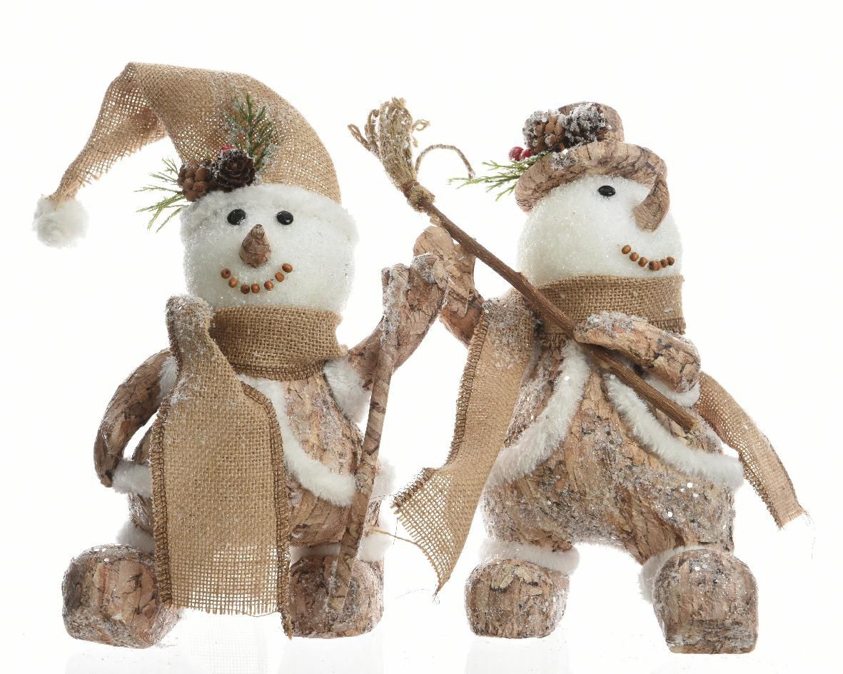 SET 2 PUPAZZI NEVE 17X19 CM H.31 CM FROSTED ASS.NAT./BIANCO