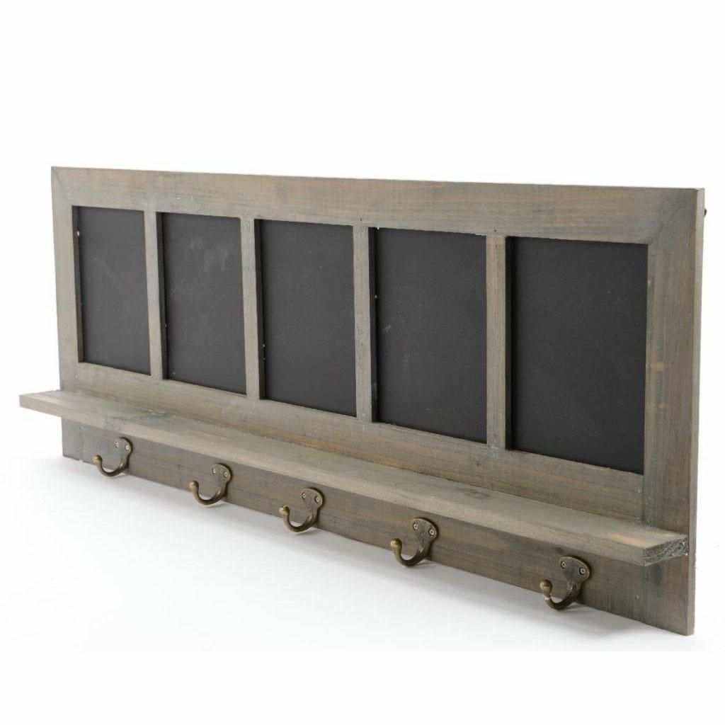 APPENDIABITI LEGNO 86,5X6X32 CM 5 GANCI C/LAVAGNETTE GRIGIO