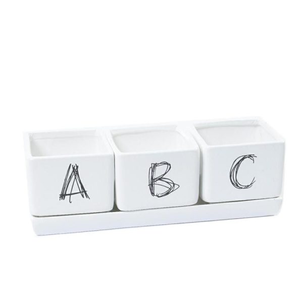 SET 3 VASI + VASSOIO TERRACOTTA QUADR. 24X8X9 CM -ABC- BIANCO SET 3 VASI + VASSOIO TERRACOTTA QUADR. 24X8X9 CM -ABC- BIANCO