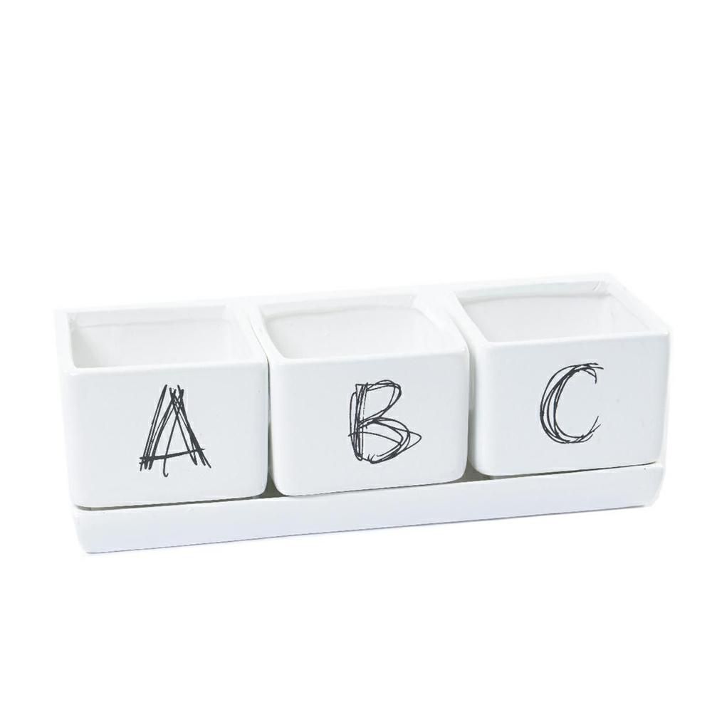 SET 3 VASI + VASSOIO TERRACOTTA QUADR. 24X8X9 CM -ABC- BIANCO