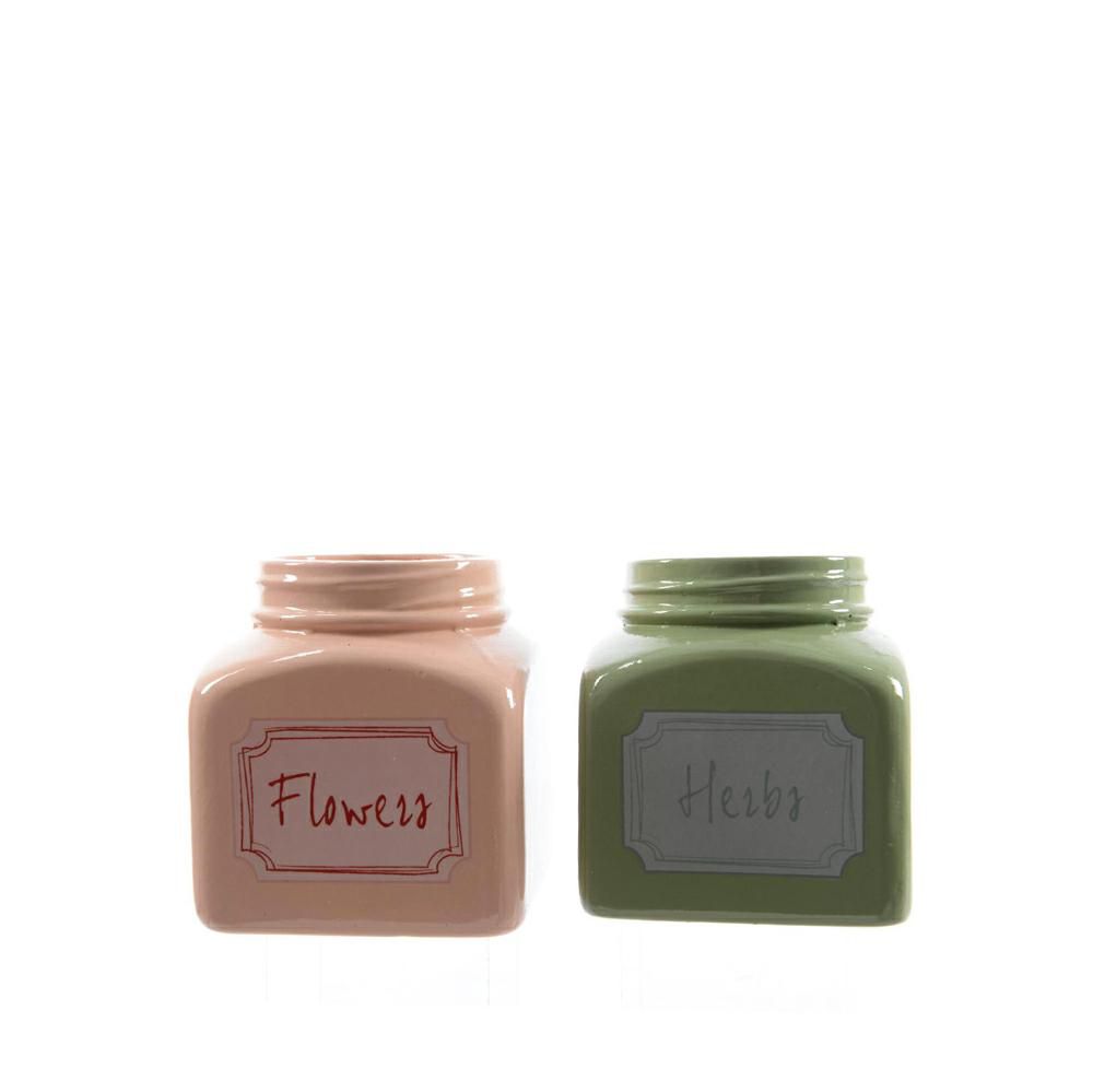 SET 2 BARATTOLI TERRACOTTA D.9 CM H.10 CM C/ETICHETTA ASS.