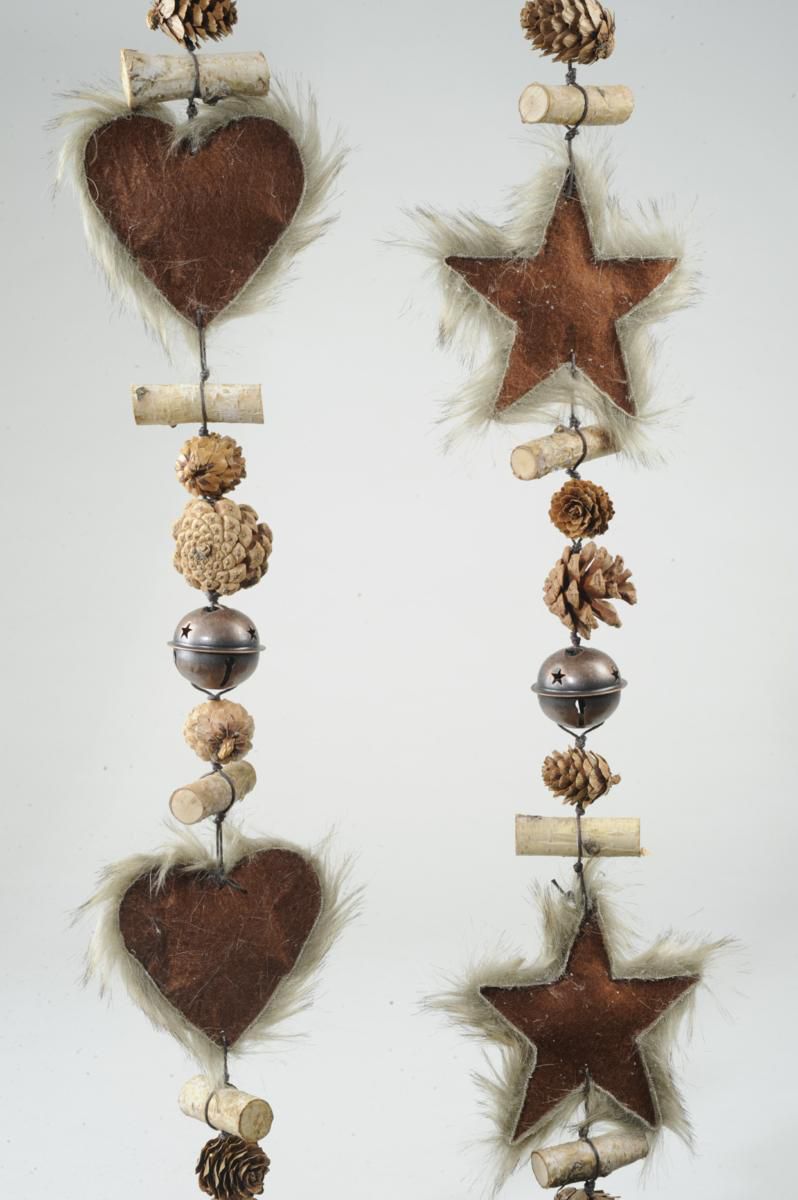 SET 2 FESTONI PIGNE/CAMPANELLE 100 CM MARRONE