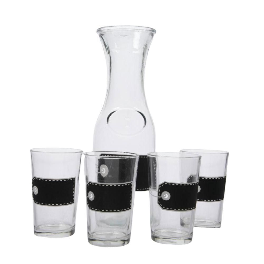 CARAFFA VETRO+4BICCHIERI C/ETICH.LAVAGNETTA D17X12,6X27 TRASP.