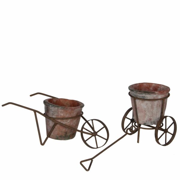 SET 2 CARRETTINI MET.C/VASO CER.29X14X15 ASS.RUGGINE