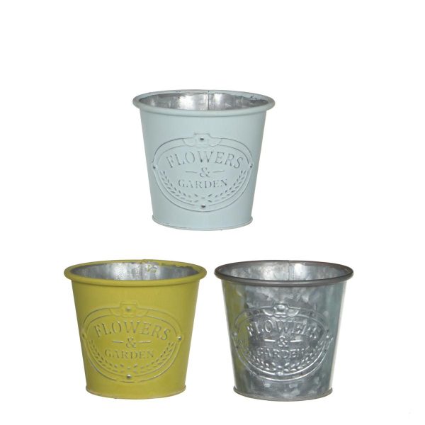 SET 3 VASI ZINCO D.13CMH.12 CM BIANCO-GIALLO-GRIGIO