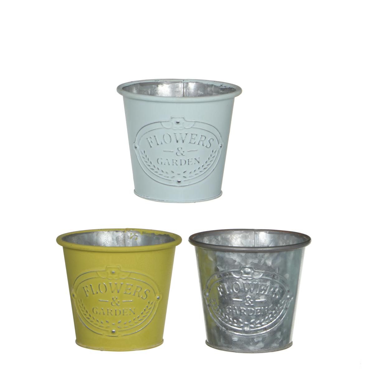 SET 3 VASI ZINCO D.13CMH.12 CM BIANCO-GIALLO-GRIGIO