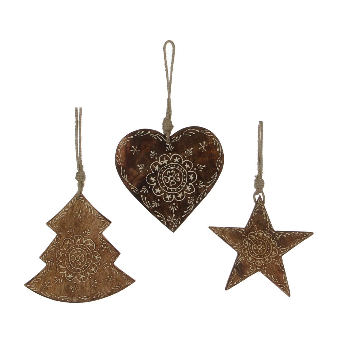 SET ALBERO/CUORE/STELLA14X1X14 CM D/APP. MARRONE CHIARO